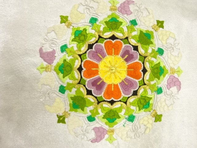 アンティーク　引箔　華紋模様刺繍名古屋帯